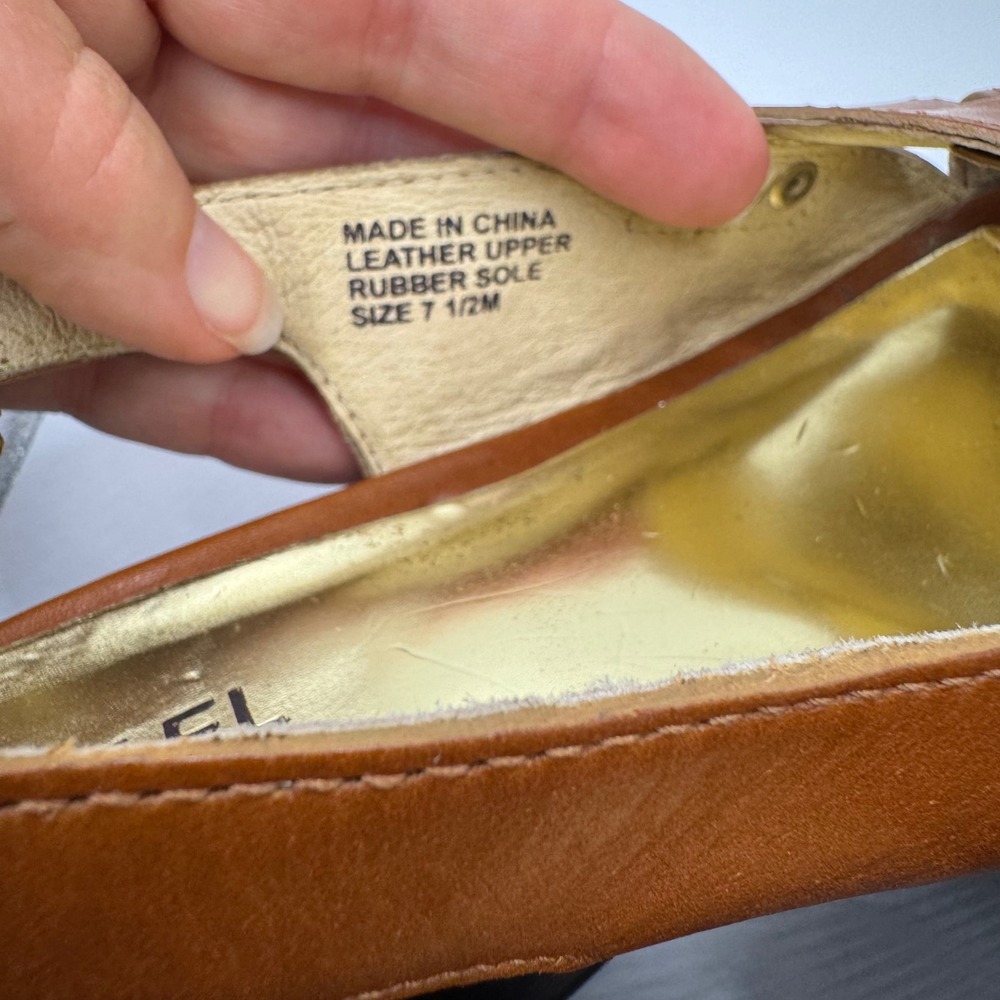Michael Kors Tan Leather Platform Wedge Sandals Brown Studded Slingback 7.5M - Picture 7 of 7